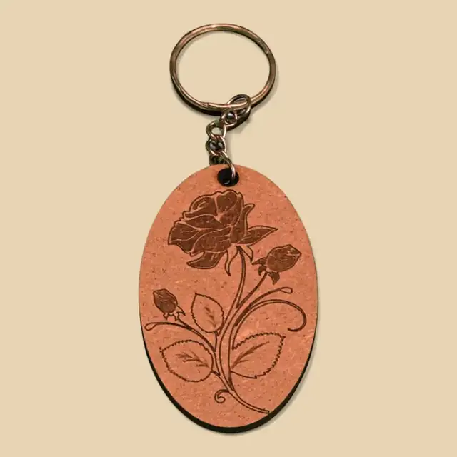 Porte Clé Fleur Ovale Bois - création artisanale CREAFAMAX