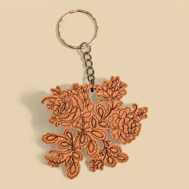 Porte Clé Fleurs Bois - création artisanale CREAFAMAX