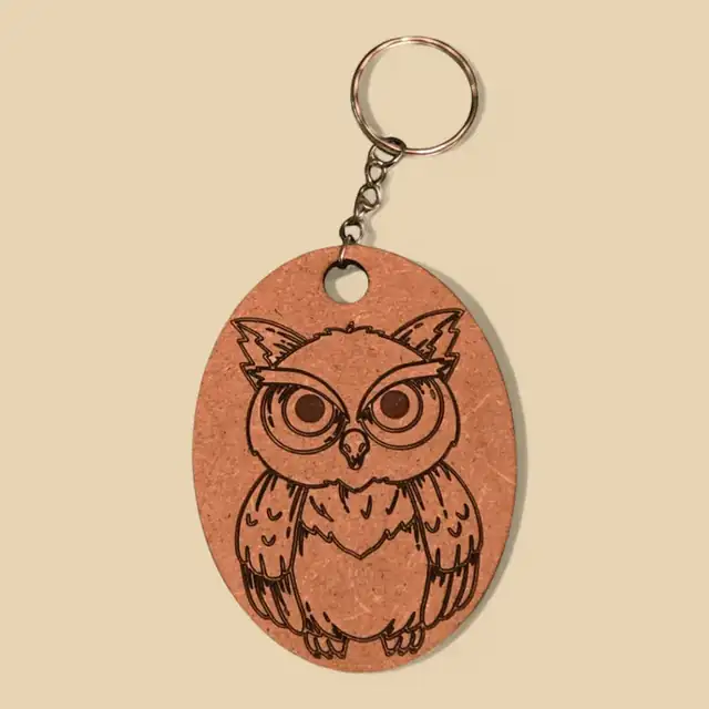 Porte Clé Hibou Bois - création artisanale CREAFAMAX