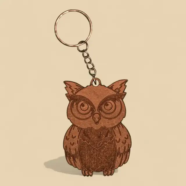Porte Clé Hibou Detaille Bois - création artisanale CREAFAMAX