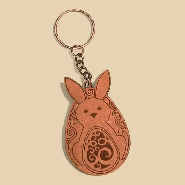 Porte Clé Lapin Bois 2 - création artisanale CREAFAMAX