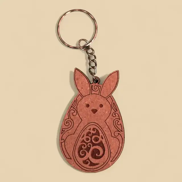 Porte Clé Lapin Bois - création artisanale CREAFAMAX