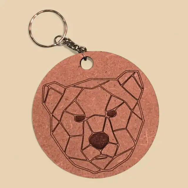 Porte Clé Ours Geometrique Bois - création artisanale CREAFAMAX