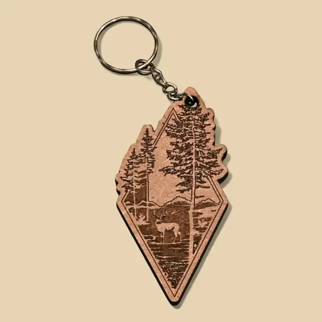 Porte Clé Paysage Losange Bois - création artisanale CREAFAMAX