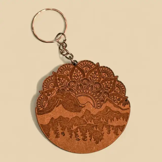 Porte Clé Paysage Rond Bois - création artisanale CREAFAMAX