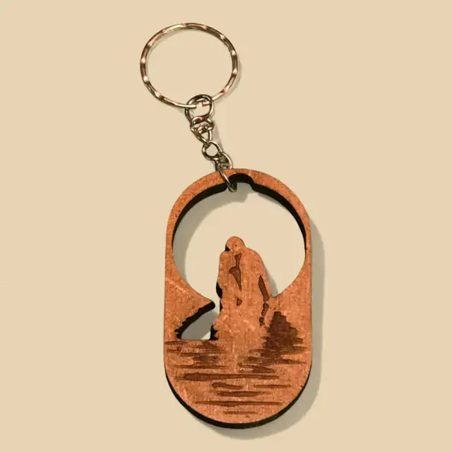 Porte Clé Paysage Soleil Bois - création artisanale CREAFAMAX