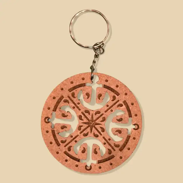 Porte Clé Rosace Croix Bois - création artisanale CREAFAMAX