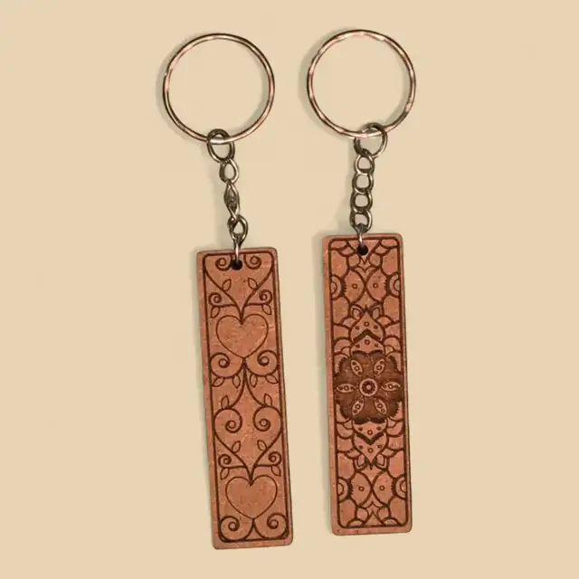 Porte Clés Rectangulaires Motifs Bois - création artisanale CREAFAMAX
