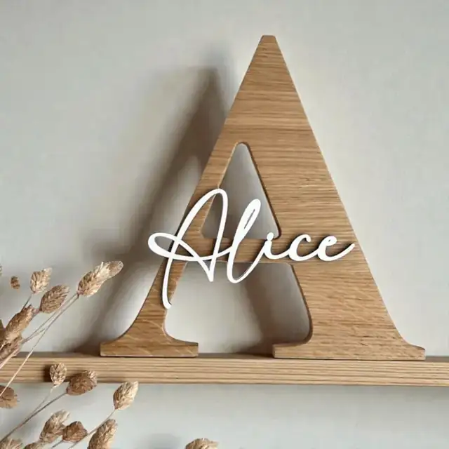 Prénom 3D Alice Bois - création artisanale CREAFAMAX