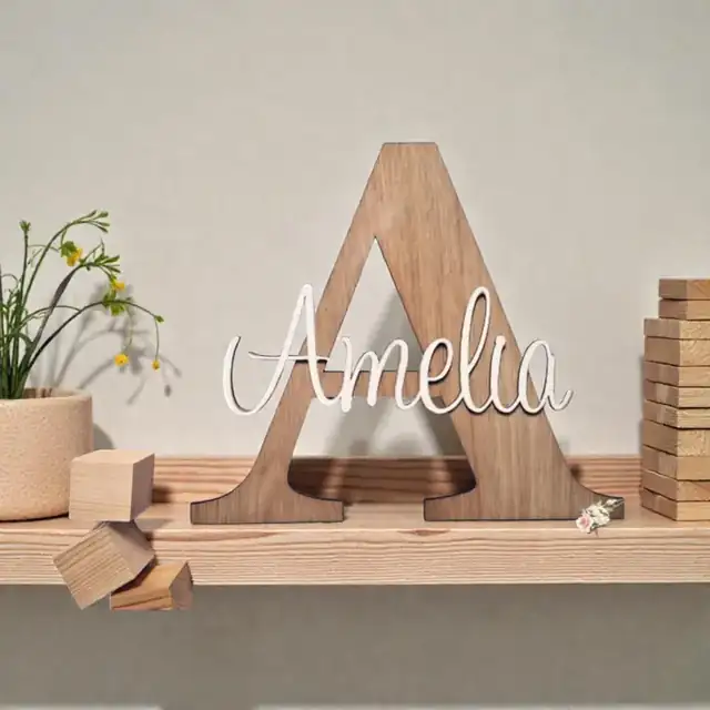 Prénom 3D Amelia Bois - création artisanale CREAFAMAX