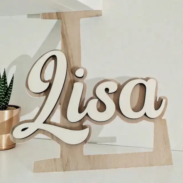 Prénom 3D Lisa Bois - création artisanale CREAFAMAX