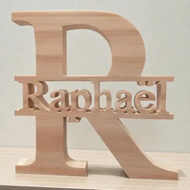 Prénom 3D Raphael Bois - création artisanale CREAFAMAX