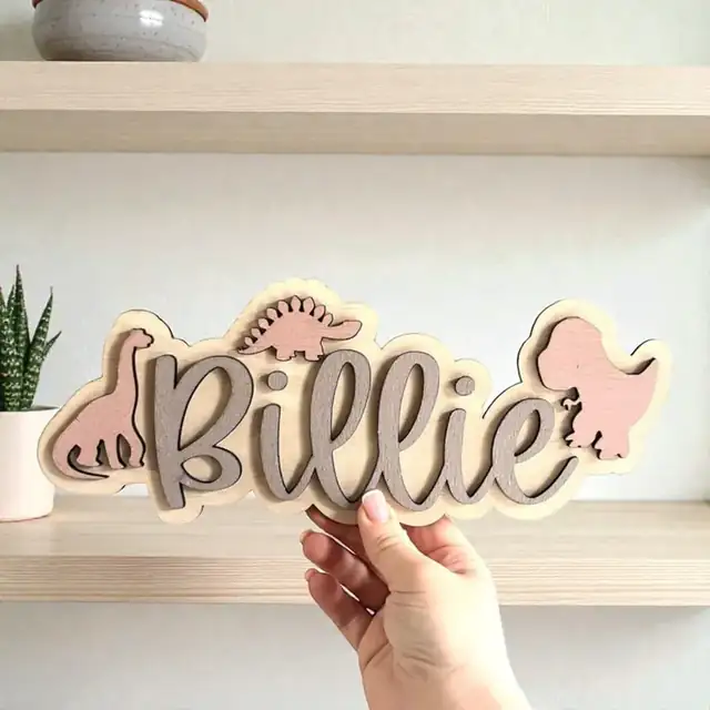 Prénom Mural Billie Fleurs Bois - création artisanale CREAFAMAX