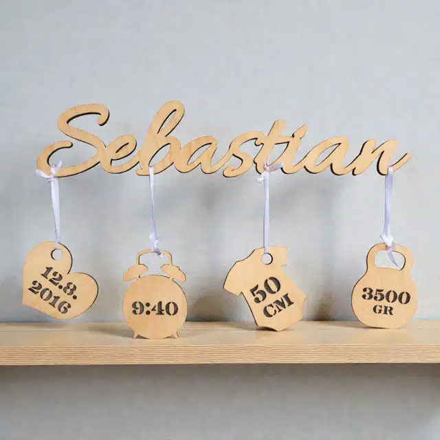 Plaque Naissance Pendants Sebastian Bois — création artisanale CREAFAMAX