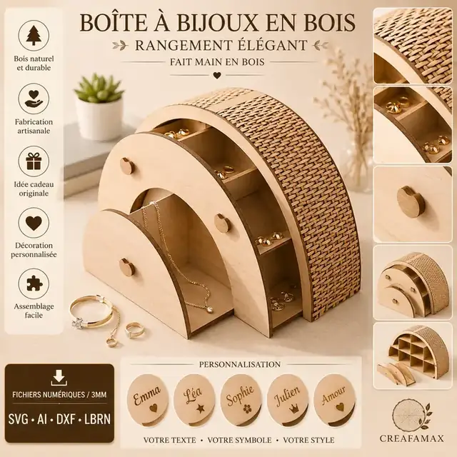 Boîte Bijoux Bois - création artisanale CREAFAMAX