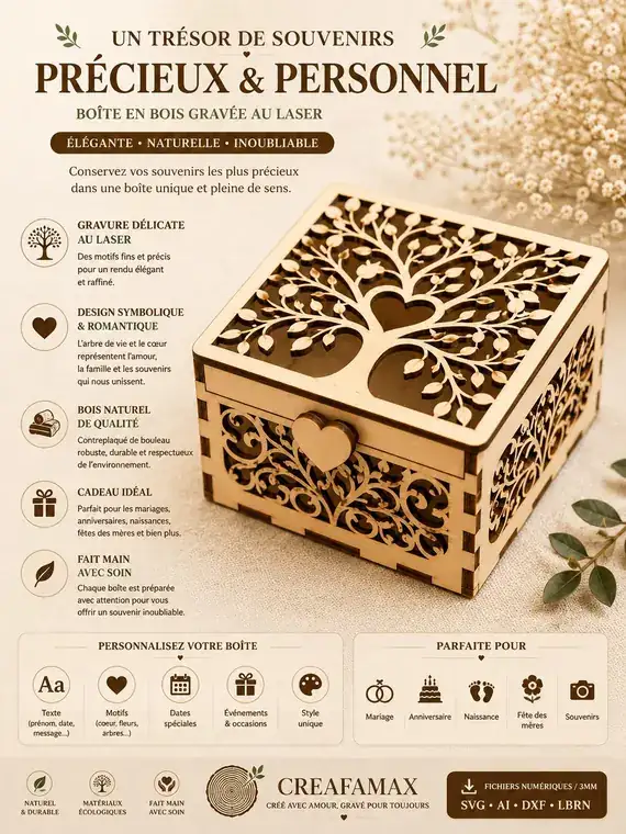 Boîte Precieuse Personnalisee Bois - création artisanale CREAFAMAX