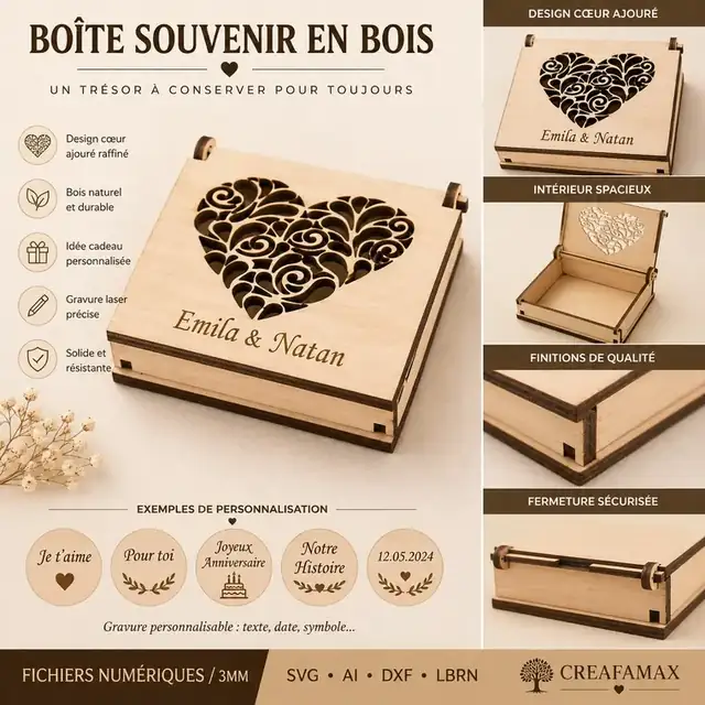 Boîte Souvenir Bois - création artisanale CREAFAMAX