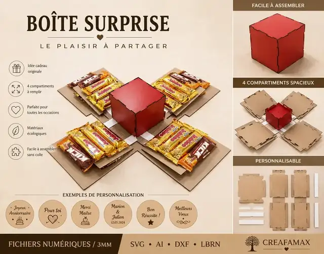 Boîte Surprise Bois - création artisanale CREAFAMAX