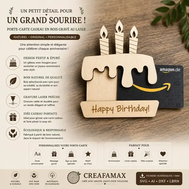 Bougie Anniversaire Grand Sourire Bois - création artisanale CREAFAMAX