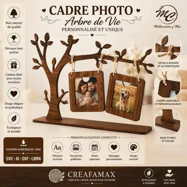 Cadre Photo Arbre De Vie Bois - création artisanale CREAFAMAX