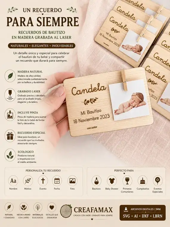 Carte Souvenir Para Sempre Bois - création artisanale CREAFAMAX