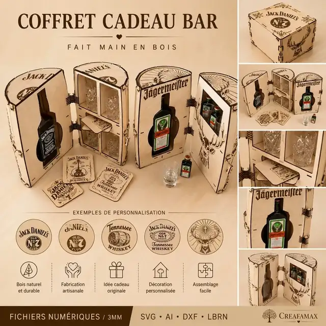 Coffret Cadeau Bar Bois - création artisanale CREAFAMAX