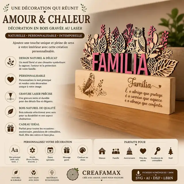 Coffret Famille Amour Chaleur Bois - création artisanale CREAFAMAX