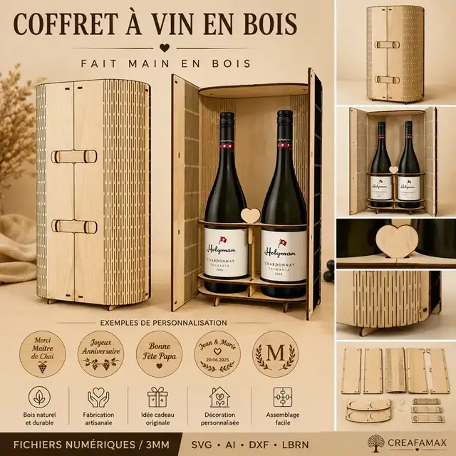 Coffret Vin Bois - création artisanale CREAFAMAX