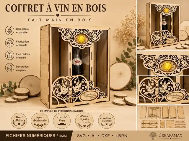 Coffret Vin Vitrine Bois - création artisanale CREAFAMAX