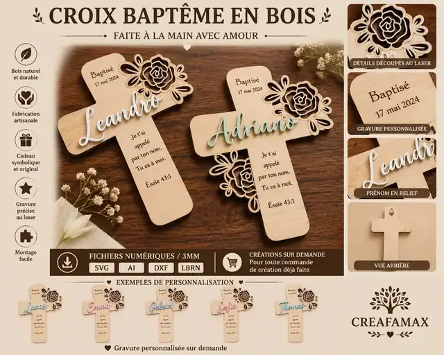 Croix Bapteme Bois - création artisanale CREAFAMAX
