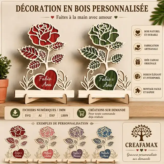 Decoration Fleur Personnalisee Bois - création artisanale CREAFAMAX