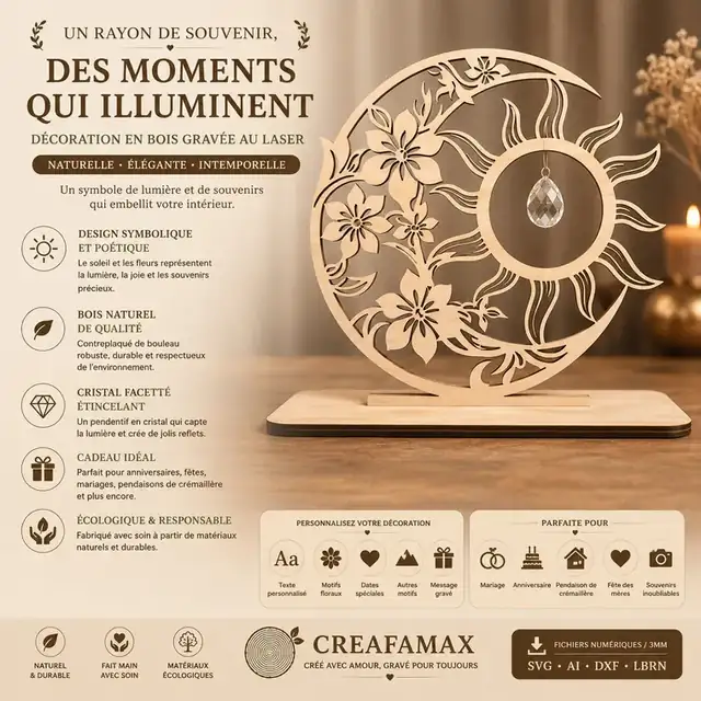 Decoration Lune Soleil Bois - création artisanale CREAFAMAX