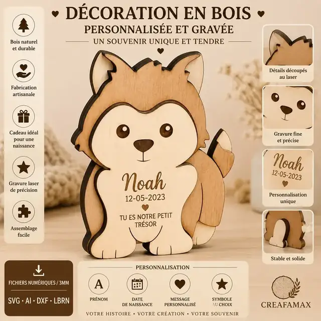 Decoration Renard Personnalisee Bois - création artisanale CREAFAMAX