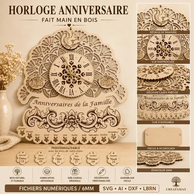 Horloge Anniversaire Bois - création artisanale CREAFAMAX