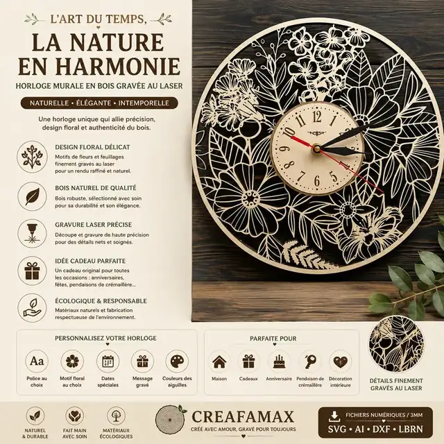 Horloge Nature Harmonie Bois - création artisanale CREAFAMAX