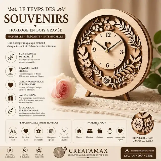 Horloge Souvenir Bois - création artisanale CREAFAMAX