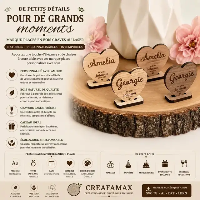 Marque Places Mariage Bois - création artisanale CREAFAMAX