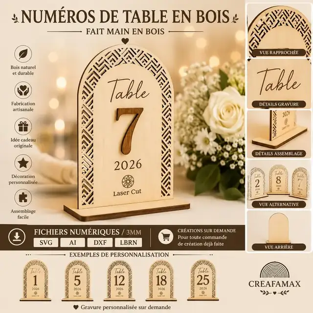 Numero Table Mariage Bois - création artisanale CREAFAMAX