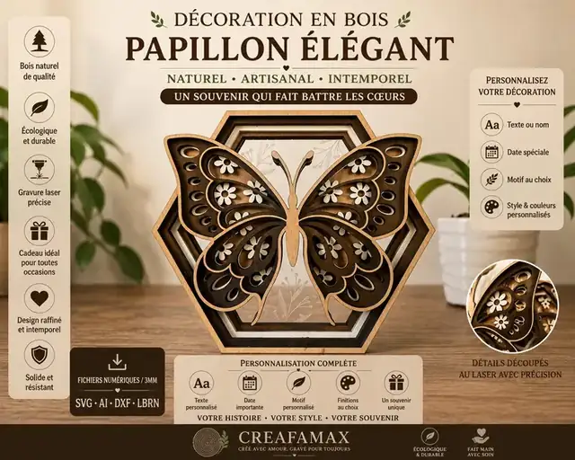 Papillon Elegant Bois - création artisanale CREAFAMAX