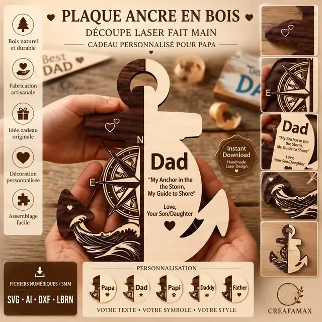 Plaque Ancre Papa Bois - création artisanale CREAFAMAX