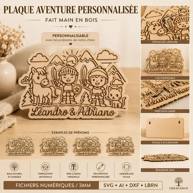 Plaque Aventure Personnalisee Bois - création artisanale CREAFAMAX