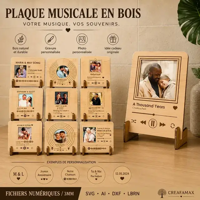 Plaque Musicale Souvenir Bois - création artisanale CREAFAMAX