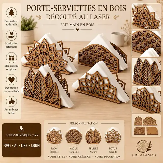 Porte Serviettes Découpe Laser Bois - création artisanale CREAFAMAX
