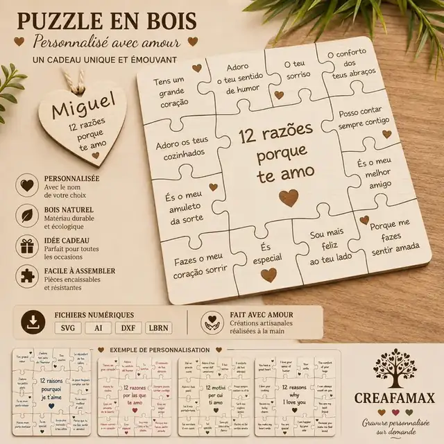 Puzzle Message Personnalise Bois - création artisanale CREAFAMAX