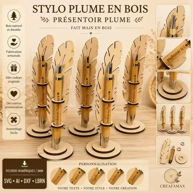 Stylos Plume Bois - création artisanale CREAFAMAX