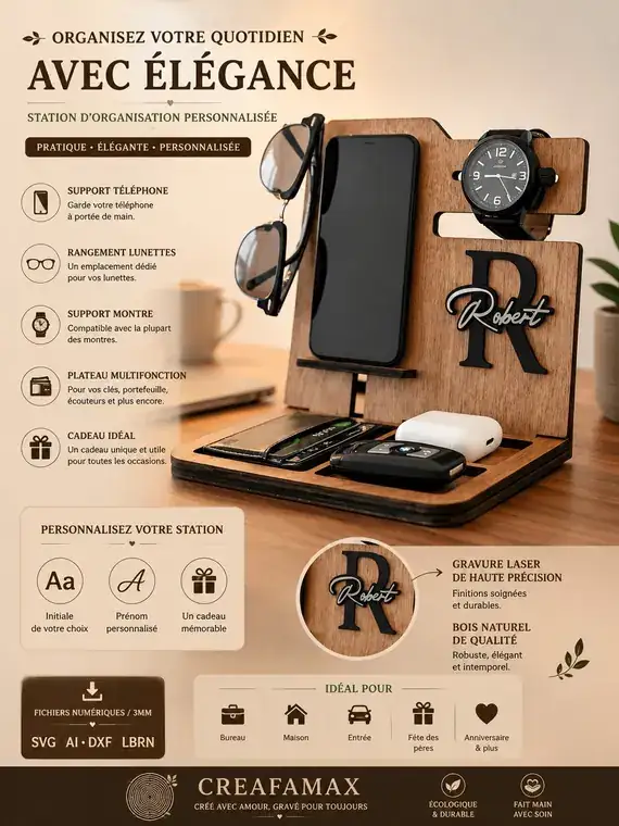 Support Telephone Elegant Bois - création artisanale CREAFAMAX