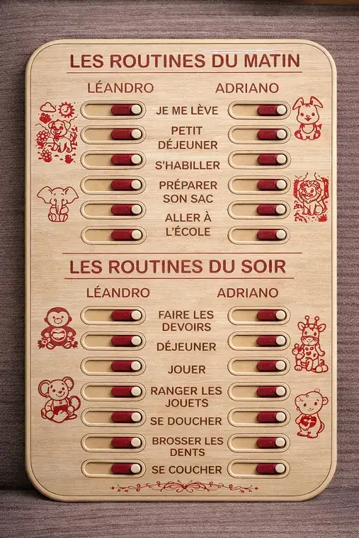Tableau Routines Enfants Bois - création artisanale CREAFAMAX