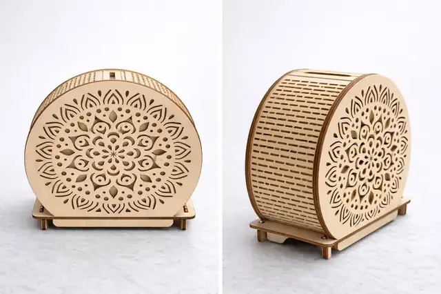 Tirelire Ronde Mandala Bois - création artisanale CREAFAMAX
