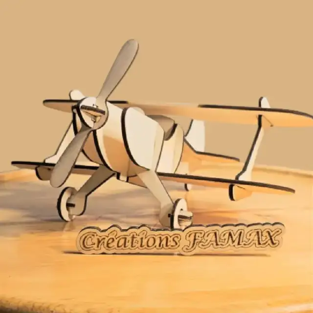 Avion Biplan Bois Maquette - création artisanale CREAFAMAX