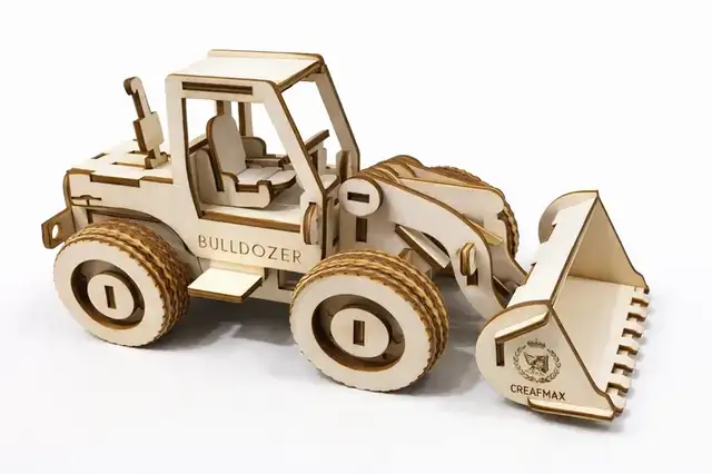 Bulldozer Bois Maquette 3D - création artisanale CREAFAMAX